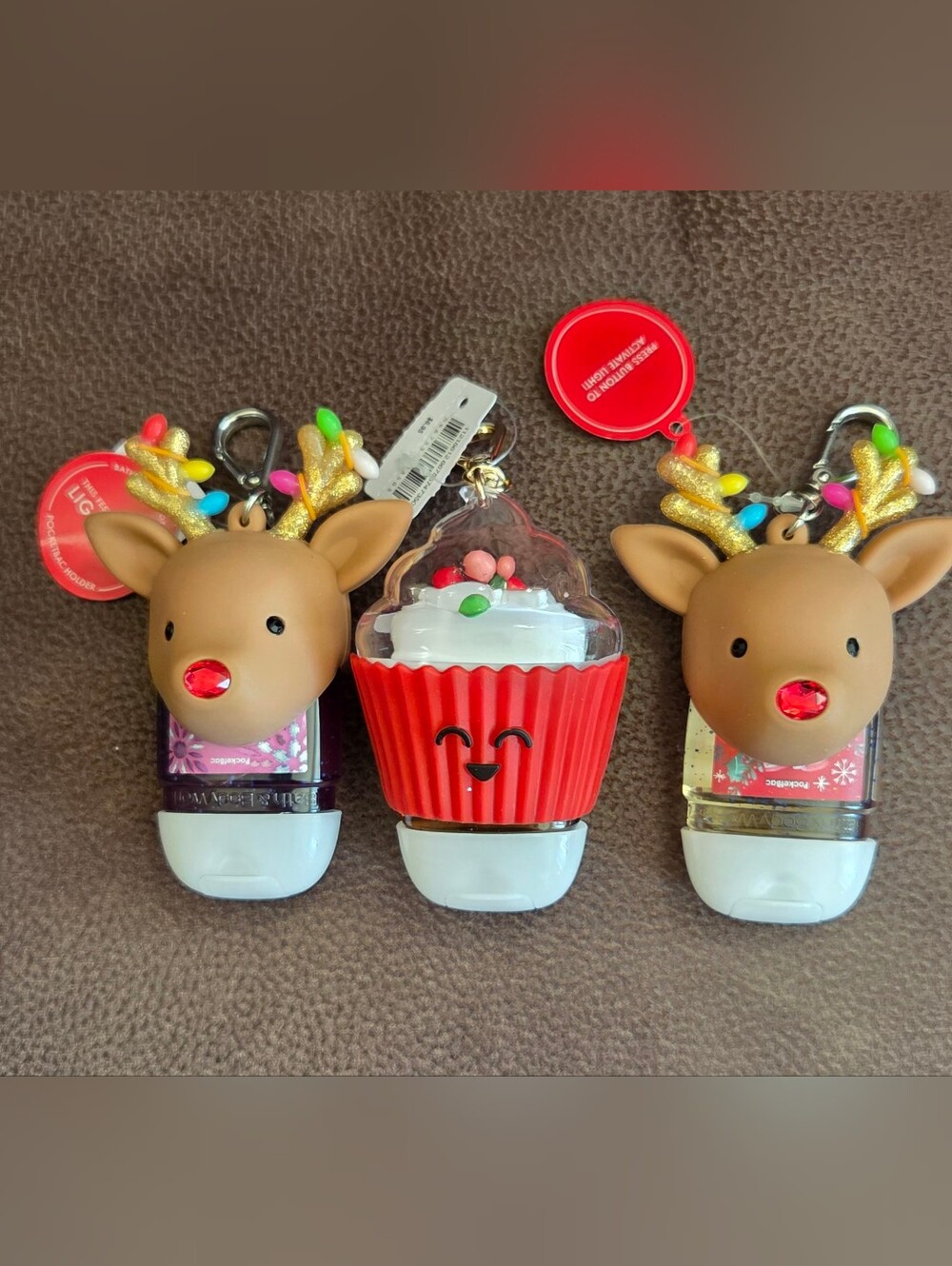 B & B Works Holiday Cupcake Sprinkles And 2 Reindeer Sanitizer Holder Keychains